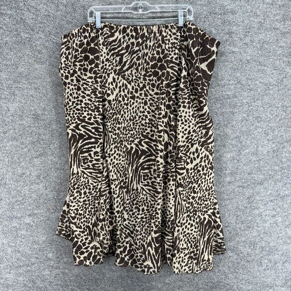 Studio Skirt Women 30/32W Plus Brown Animal Print A-Line Midi Pull On Mid Lined - Picture 1 of 6